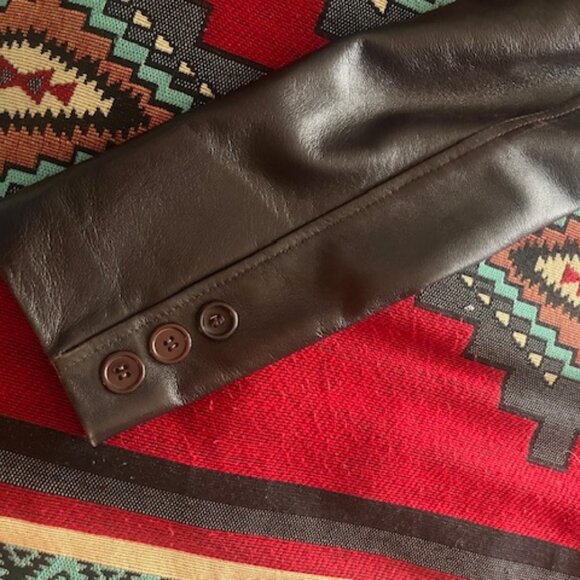 Hugo Buscati Full Length Chocolate Brown Leather Jacket Size 8 - Picture 3 of 3